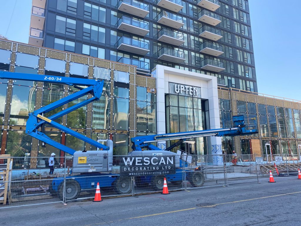 Wescan Decorating equipment outside Upten during construction